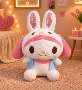 Kıyafetli My Melody Peluş Tavşan – Pembe Beyaz - Büyük Boy 50 cm