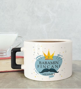BK Gift Kişiye Özel Babalar Günü Tasarımlı Siyah Kulplu Çay & Kahve Fincanı-2, Babaya Hediye, Babalar Günü Hediyesi
