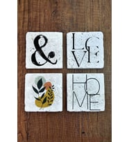 Doğal Taş Bardak Altlığı 4'lü Set - Home - Love Baskılı Doğal Taş Bardak Altı - Stone Coasters