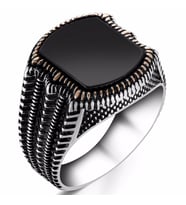 925 Ayar Gümüş Siyah Oniks Taşlı Erkek Yüzük