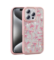 Apple iPhone 16 Pro Kılıf Taşlı ve Simli Tasarım Azra Kapak (Pembe)