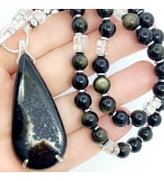 2114 Druze Akik Obsidyen kristal Kuvars el yapımı kolye