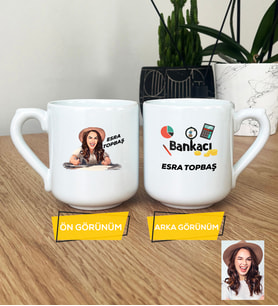 Kişiye Özel Karikatürlü Kadın Bankacı Oval Kupa Bardak Kadın Bankacıya Hediye