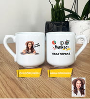 Kişiye Özel Karikatürlü Kadın Bankacı Oval Kupa Bardak Kadın Bankacıya Hediye