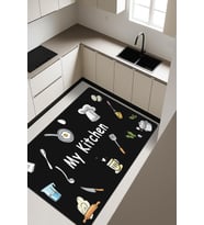 My Kitchen Desenli Dijital Baskı Kaymaz Taban Mutfak Halısı H0037 (Çok Renkli)