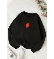 Unisex Ateş Avatar Baskılı Bisiklet Yaka Sweatshirt (Siyah)
