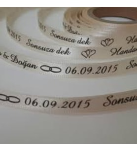 Kişiye Özel Ekru  İsimli Söz -Nişan Yüzük Kurdelesi ( Tek Taraflı Baskı )