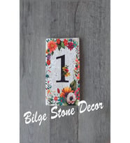 Bilge Stone Decor Doğal Taş Kapı Numarası, Uv Baskılı Kapı Numarası 7,5x15cm - Numara 1 (Çok Renkli)