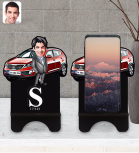 BK Gift Kişiye Özel Plakalı Erkek Kia Sportage Karikatürlü Ahşap Biblo Telefon Standı-1