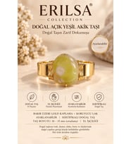 Sertifikalı Açık Yeşil Akik Taşı Doğal Taş Yüzük Gold Kaplama Ayarlanabilir