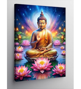 Kanvas Tablo Lotus Çiçekleri Ve Buda Heykeli
