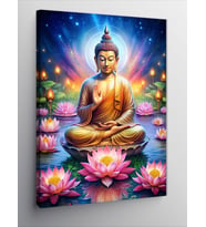 Kanvas Tablo Lotus Çiçekleri Ve Buda Heykeli