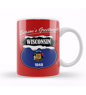 Seasons Greetings Wisconsin Christmas Kupa Bardak Porselen