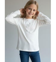 Kız Çocuk Taş İşlemeli Uzun Kollu T-shirt (Ekru)