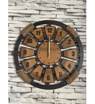 Kişiye Özel Halatlı Dekoratif Ahşap Duvar Saati 50 cm