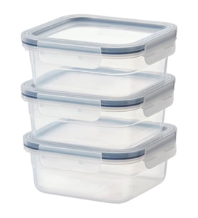 Plastik saklama kabı seti, şeffaf, 750 ml, kare, 3 parça
