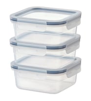 Plastik saklama kabı seti, şeffaf, 750 ml, kare, 3 parça