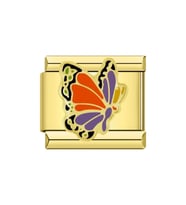 Renkli Kelebek Gold Çelik İtalyan Charm