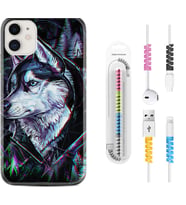 Apple iPhone 11 12 13 Mini Kılıf Kablo Koruma Spiral Silikon Dog Eyes 1761