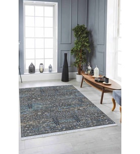 Antrasit Vintage Dokuma Pamuk Taban Kaymaz Kilim KLM197