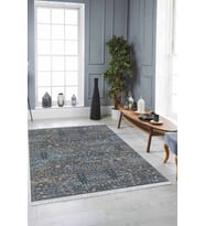 Antrasit Vintage Dokuma Pamuk Taban Kaymaz Kilim KLM197