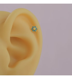 Mini Mavi Çiçekli Tragus Helix Piercing Kıkırdak Gold (Çok Renkli)
