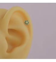 Mini Mavi Çiçekli Tragus Helix Piercing Kıkırdak Gold (Çok Renkli)
