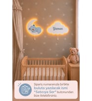 El Boyaması Ahşap Çocuğun İsmine Özel 2'li Pilli Ledli Gece Lamba Seti Yıldız Hediyeli Bebek Çocuk Odası-Mavi