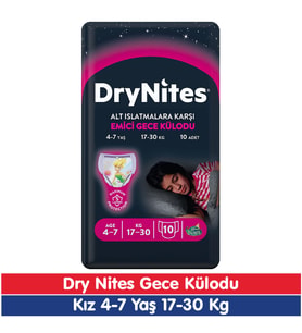 Huggies Drynites Kız 4-7 Yaş Emici Gece Külodu 17-30 Kg 10 Adet