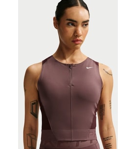 Nike Pro Women's Dri Fit Tank Top Çeyrek Fermuar Kadın Antreman Atleti Kahverengi
