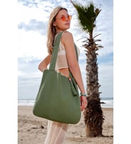 Chuba Kadın Triko Hasır Örgü Büyük Boy Püskül Ve Boncuk Aksesuarlı Shopper Askılı Gündelik El&Omuz Ve Plaj Çantası Yeşil CHAX802