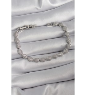 Pirinç Gümüş Renk Zirkon Taşlı Damla Model VIP Seri Kadın Bileklik TJ-BB6486