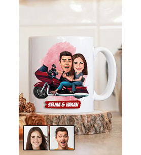 Sevgiliye Hediye Motorsiklet Temalı Karikatürlü Beyaz Kupa Bardak