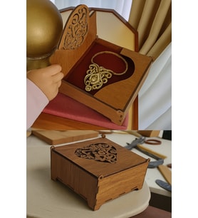 Ahşap Takı Kutusu Takı Tesbih Organizeri Kutusu 15x15x7 cm (KAHVE)