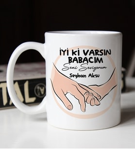 BK Gift Kişiye Özel İsimli Babalar Günü Temalı Beyaz Kupa Bardak-23, Babalar Günü Hediyesi, Babaya Hediye