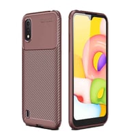 Samsung Galaxy A01 Karbon Desenli Negro Silikon Kılıf (Kahverengi)
