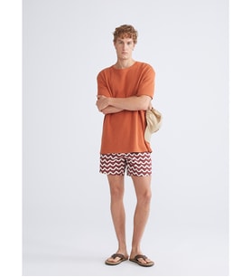 LCW SWIMWEAR Kırmızı Kısa Boy Desenli Erkek Deniz Şortu