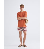 LCW SWIMWEAR Kırmızı Kısa Boy Desenli Erkek Deniz Şortu
