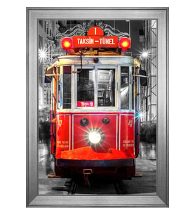 Taksim-Tünel Tramvay Motifli Kanvas Tablo 50 x 70 cm Silver Çerçeve