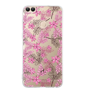 PrintiFy Huawei PSmart (2018) Uyumlu Kamera Korumalı Floral Pembe Tasarımlı Şeffaf Kılıf