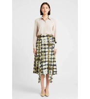 Kadın Midi Boy Sarong Kesim Şifon Etek Ekose Desen Astarlı Polyester Rahat Konforlu Günlük Modern
