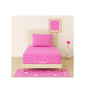 Desenli 100 x 200 cm Tek Kişilik Pembe Yıldız Lastikli Çarşaf ve Yastık Kılıfı