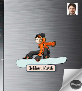 Kişiye Özel Snowboard Erkek Ahşap Magnet -1
