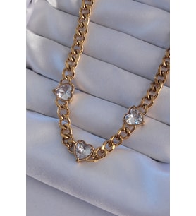 316L Çelik Gold Renk Zirkon Taşlı Kalp Model Zincir Kolye TJ-BKO8949