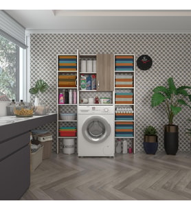 Kenzlife çamaşır makinesi dolabı veronikamaksduble crd 180*126*20 banyo arkalıksız raflı (Karışık)