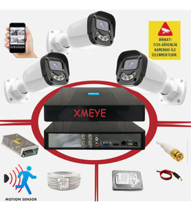 Bises 3 Kameralı Hareket Algılayan 5 MP Lens 4 Warm Led Gece Renkli Gösteren Güvenlik Kamerası Seti BS 2304W