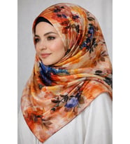 Miray Nevada Büyük Boy Organik Pamuk Eşarp - 120 x 120 - 06253 (Turuncu)