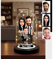 KİŞİYE ÖZEL AİLE MODEL Siyah Beyaz TARAFTAR TASARIMLI IŞIKLI KARİKATÜR FANUS BİBLO FN54