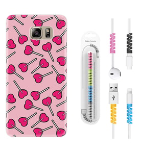 Samsung S7 Edge S20 Fe Plus Ultra S21 S22 Kılıf Kablo Koruma Spiral Silikon Heart Lollipop 1414