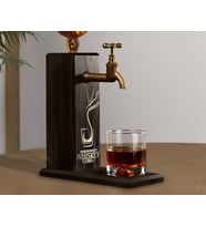 BK Gift Aynalı Altın Kabartma Musluklu Doğal Siyah(Ebony) Ahşap Viski Standı, Home Bar, İçecek Dispenseri, Ahşap İçecek Çeşmesi-8